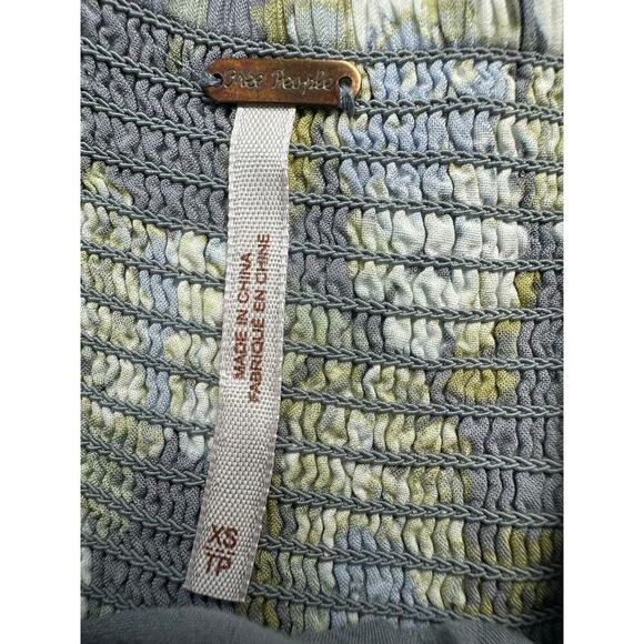 Free People Size XS Ruched Bodice Mini Dress Floral Print Crochet Gray Cottage - Picture 5 of 10